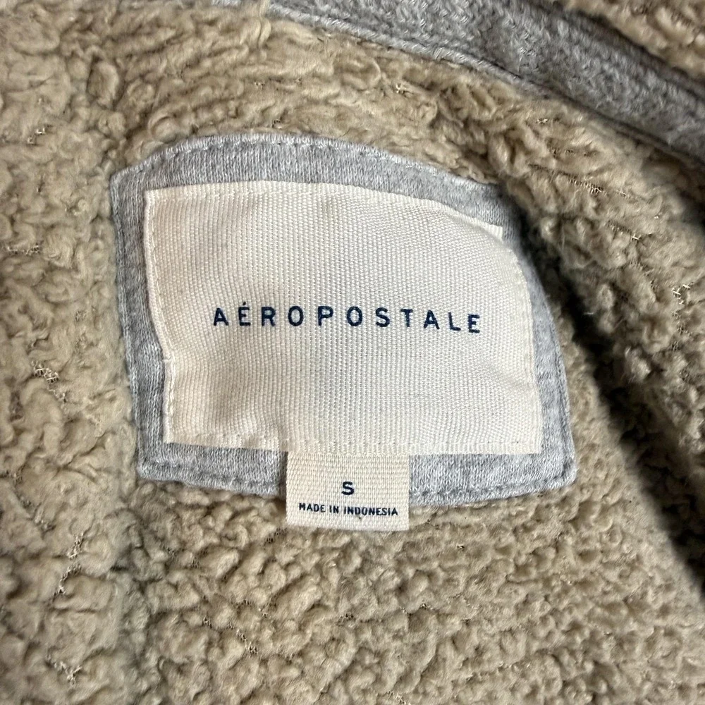 Aeropostale Hoodie Sweatshirt Kids Small Gray Full Zip Sherpa Fleece Lined Logo‎
